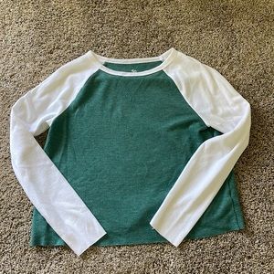 Green & White Long Sleeve Baseball Tee